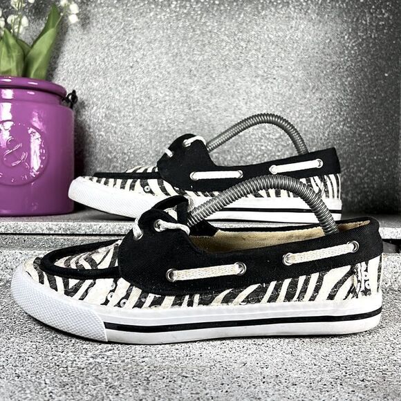 Blue Fin Breeze Zebra Print Sequins Boat Shoes Size 3 - Picture 2 of 7